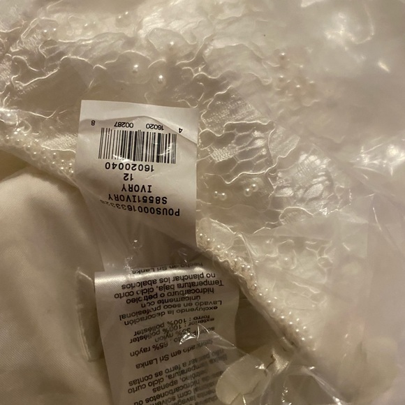 David's Bridal Beaded Lace Sheath Wedding Gown w/Embroidery Waist - Picture 6 of 11